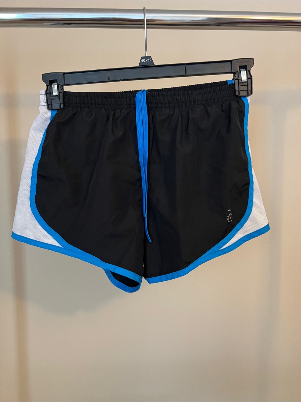 be inspired Black Athletic Shorts with Blue Trim and White Panels